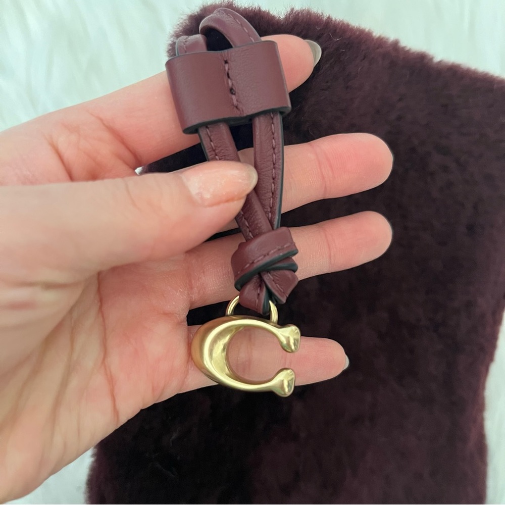 Coach Drawstring Shearling Pouch in Burgundy/Sangria - Picture 11 of 16